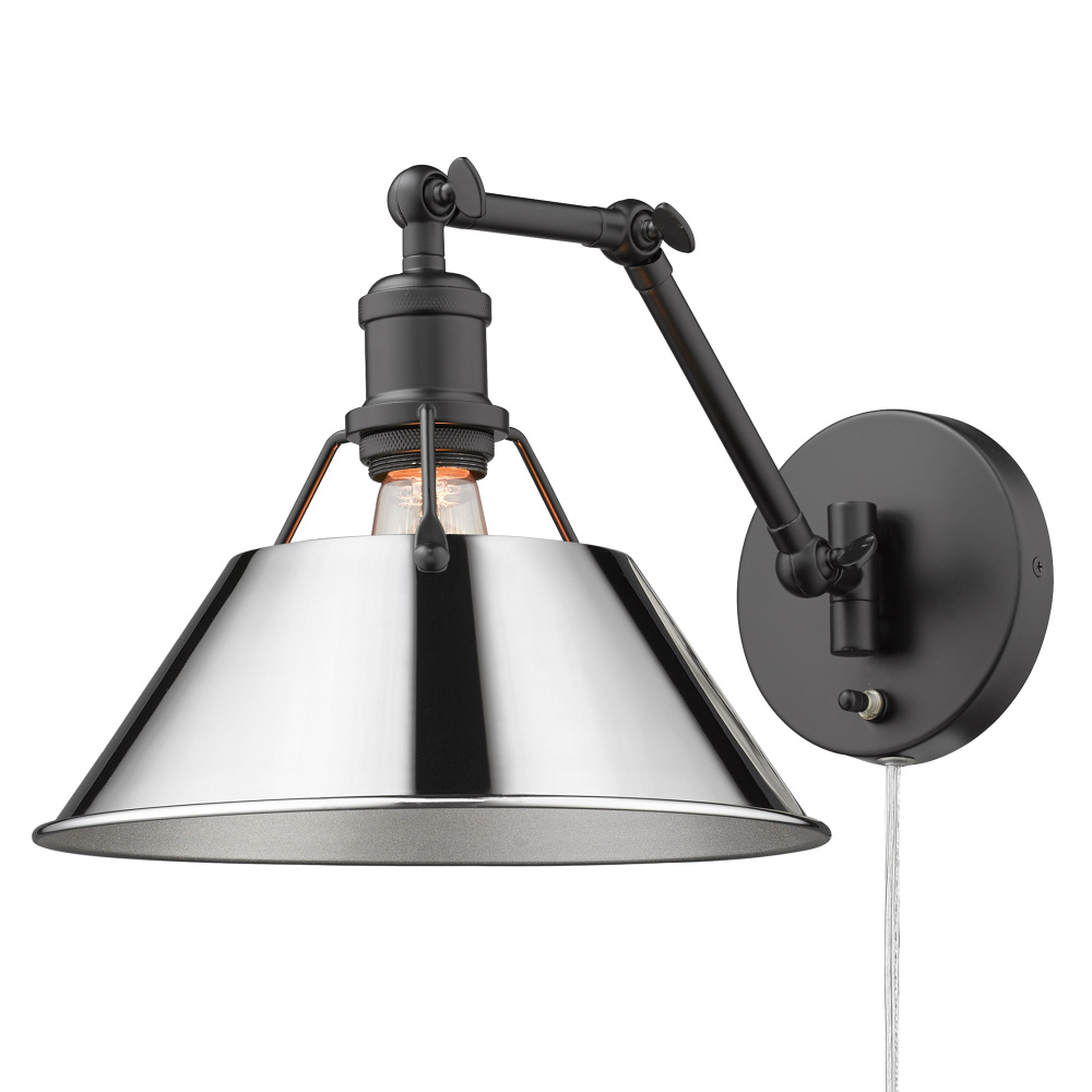 Yep by Golden Lighting Orwell 1-light Swing Arm Wall Lamp in Matte Black and Chrome shade